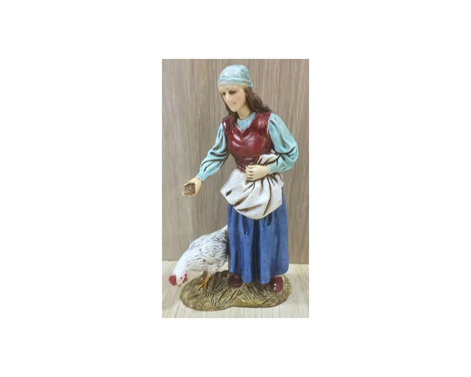 Pastori Landi 1222-01 Donna con gallina statuina 12 cm resina