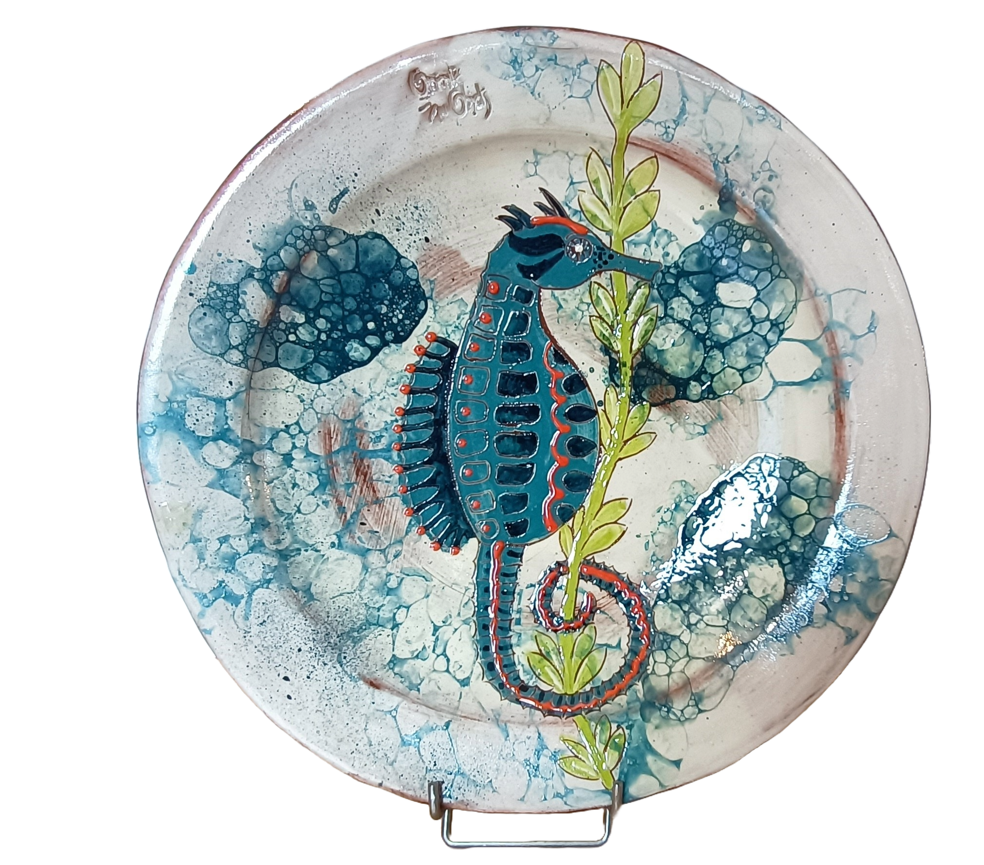 OrientéObjets Figuerolles Plat Hippocampe piatto 38 cm ceramica