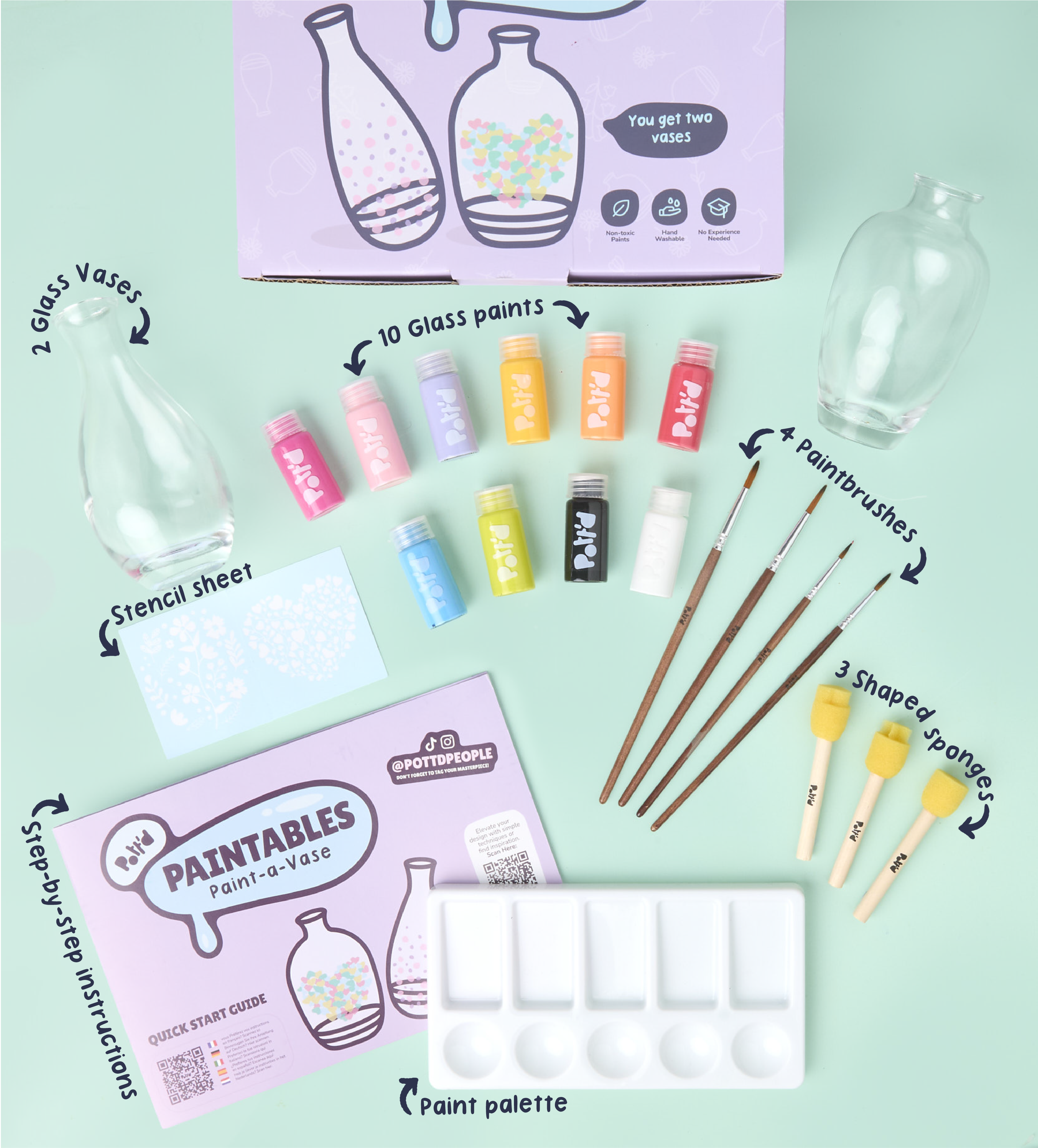 Pott'd Painting Kits Paint-a-Glass Vase kit 2 vasi vetro