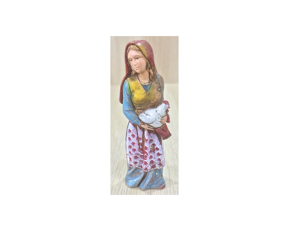 Landi 8026 Donna con gallina statuina 8 cm resina