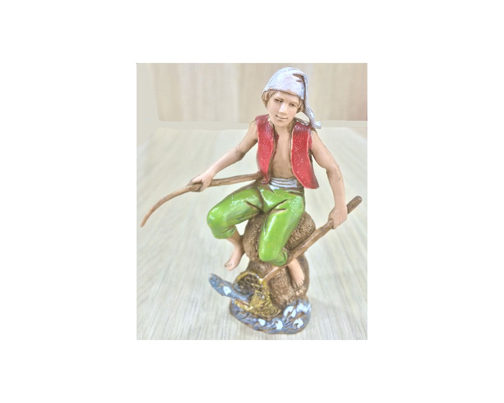 Montanini Pastori Landi 1029 statuina pescatore 10 cm resina
