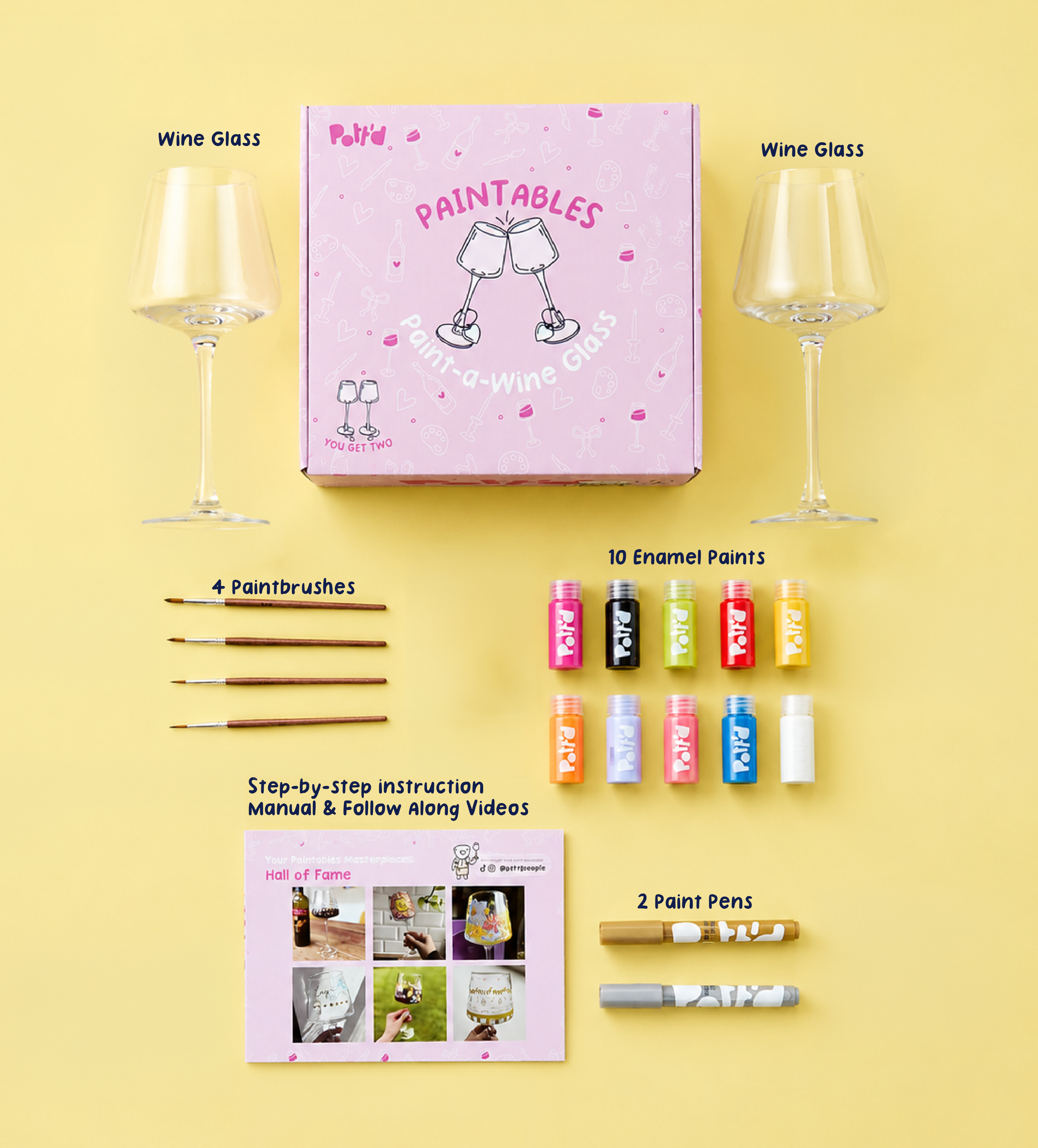 Pott'd Painting Kits Date Night kit 2 bicchieri vino in vetro