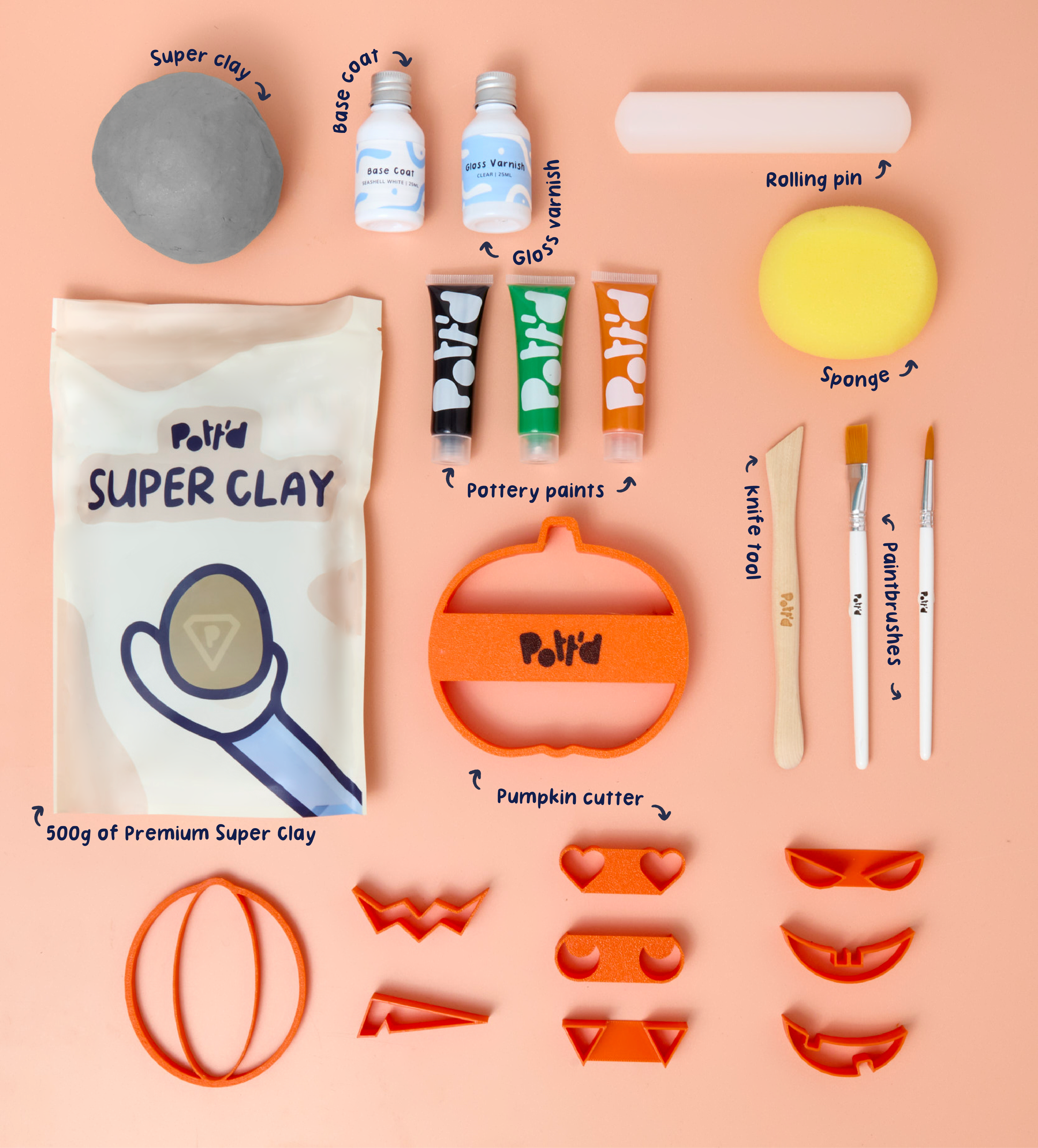 Pott'd Pott'd Projects Pumpkin kit argilla sottobicchieri