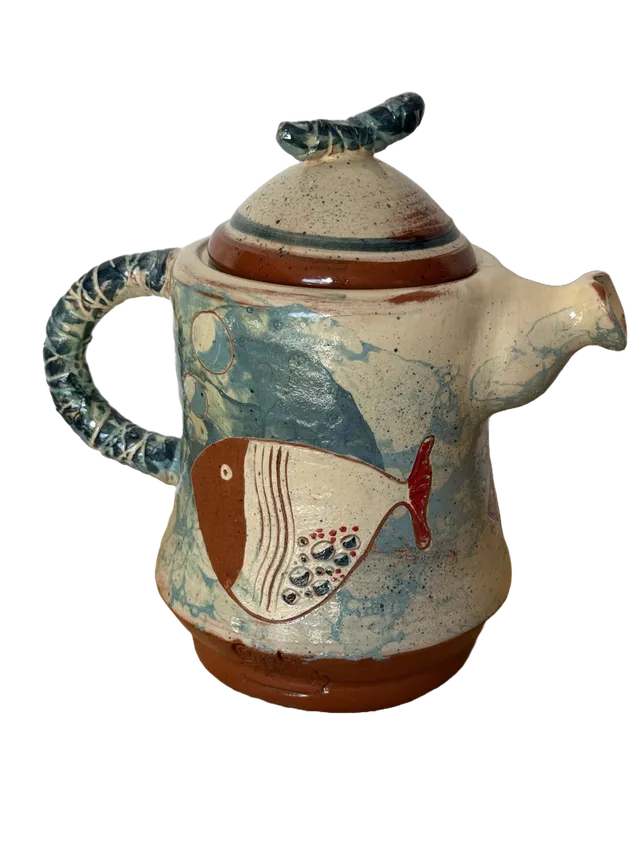 OrientéObjets Figuerolles teiera poissons in ceramica