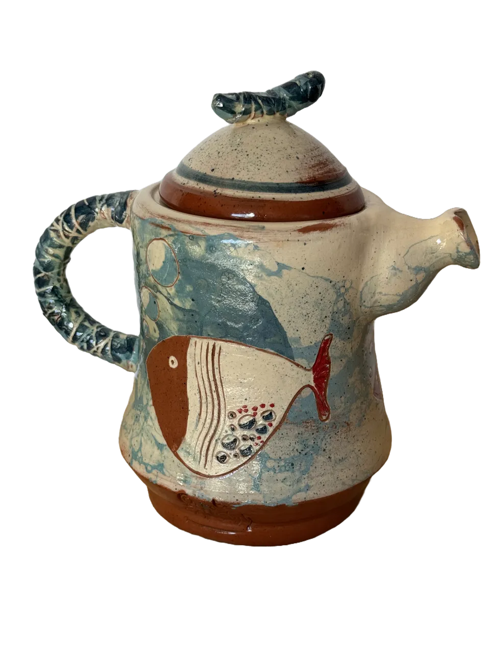 OrientéObjets Figuerolles teiera poissons in ceramica
