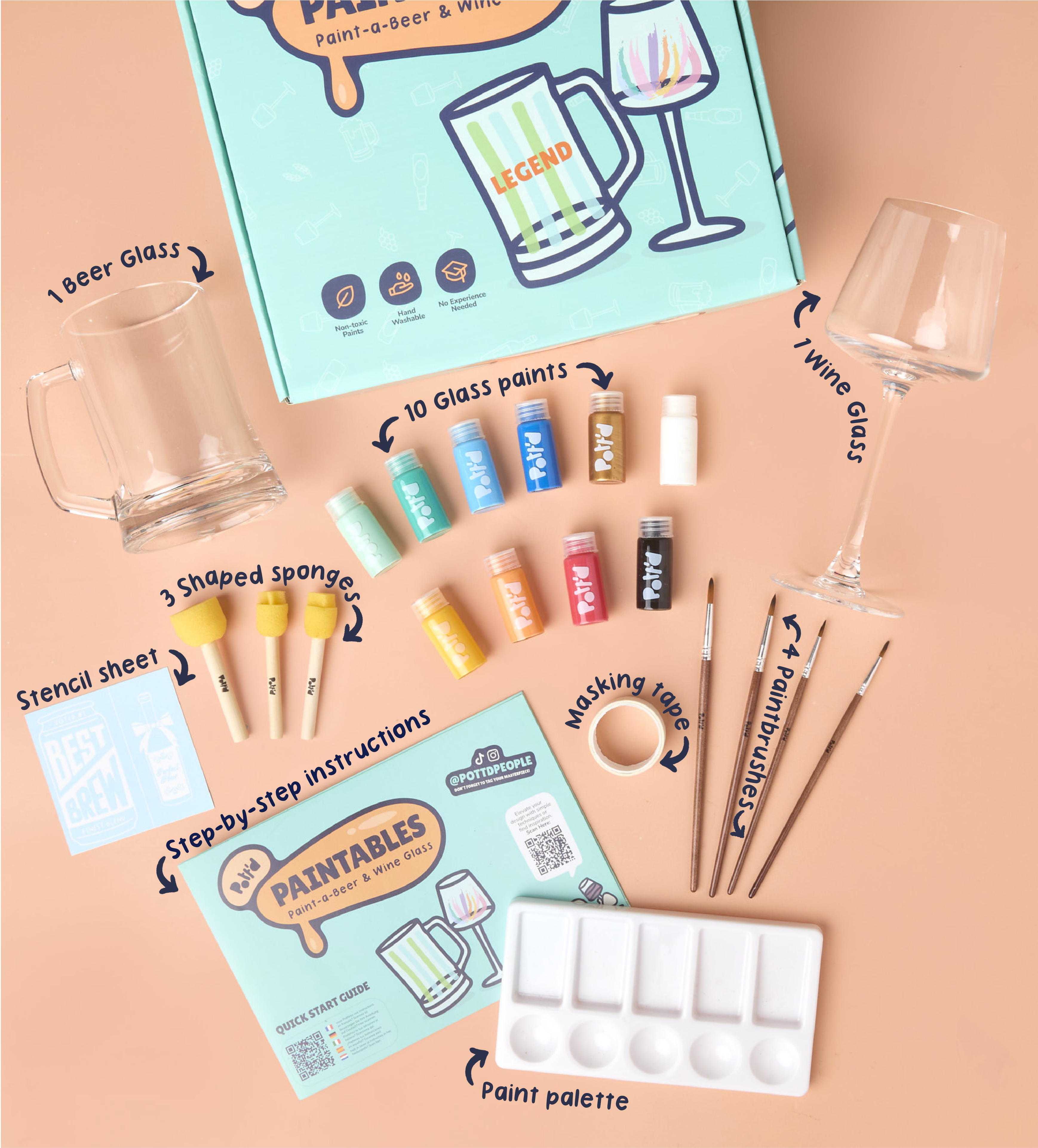 Pott'd Painting Kits kit pittura bicchieri birra e vino in vetro