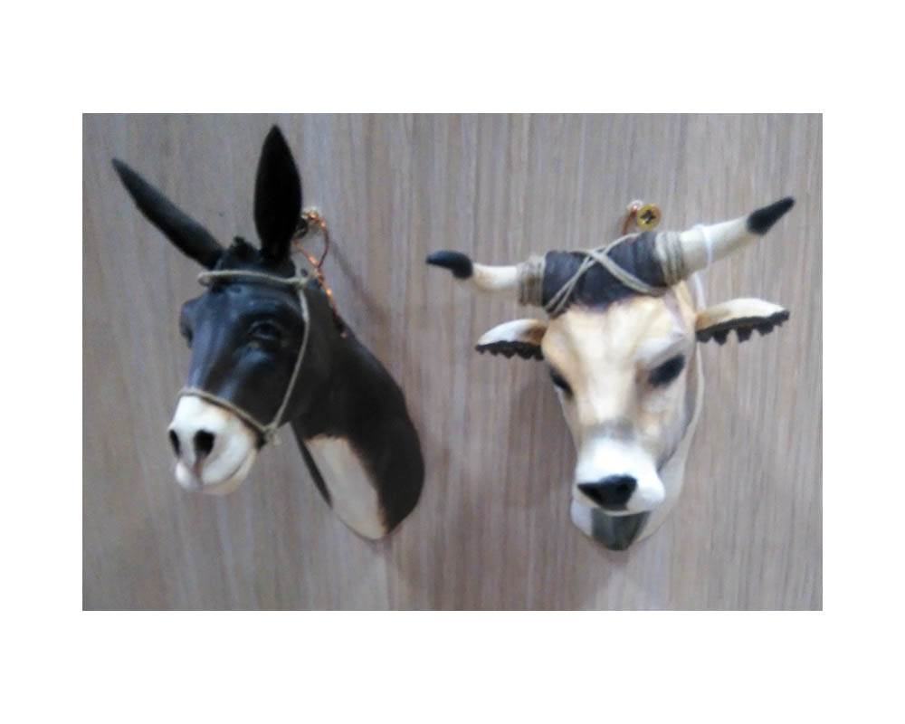 Montanini AB2 coppia bue e asino statuine presepe terracotta