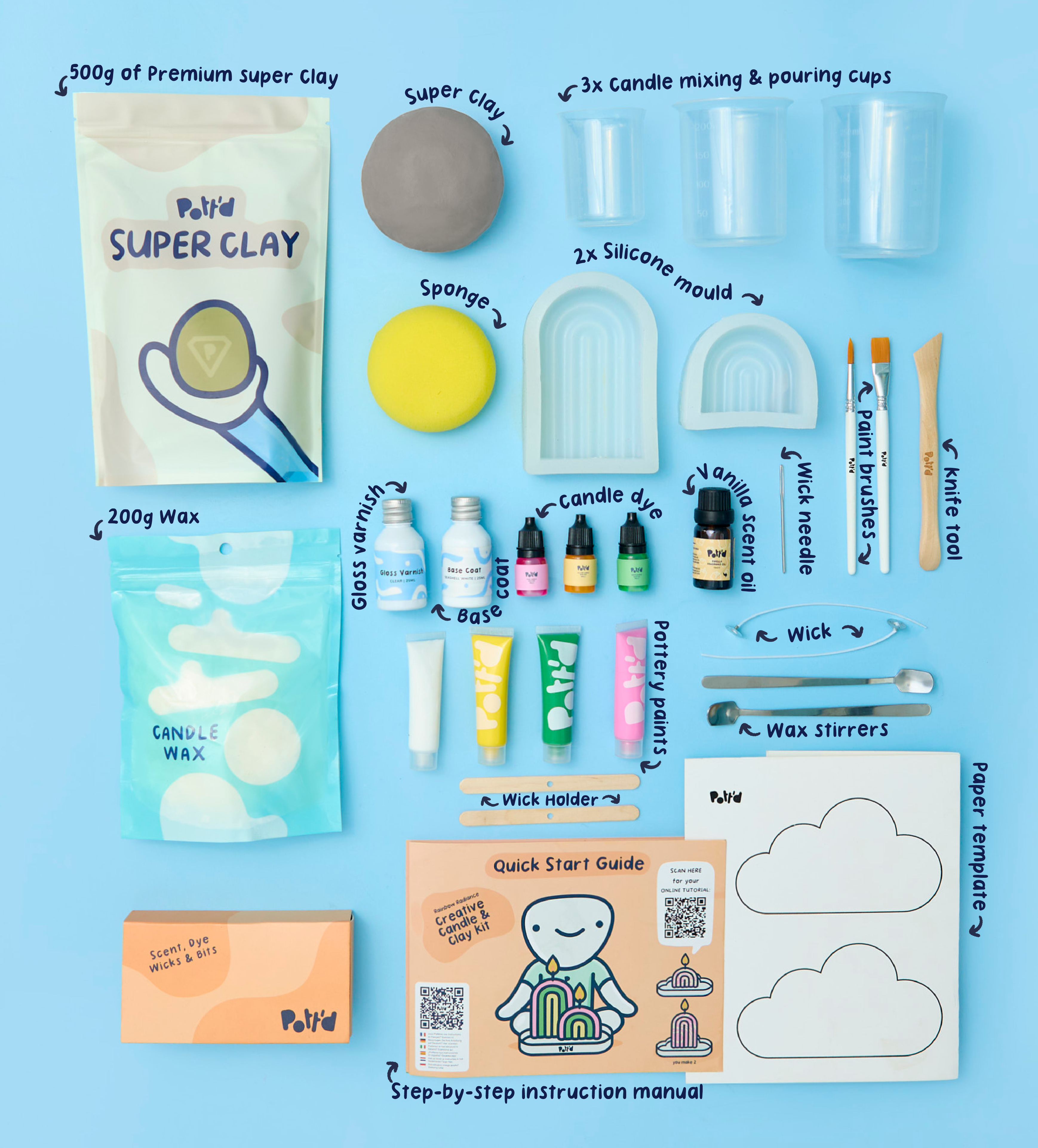 Pott'd Home Pottery Rainbow Radiance Kit Candela e Argilla