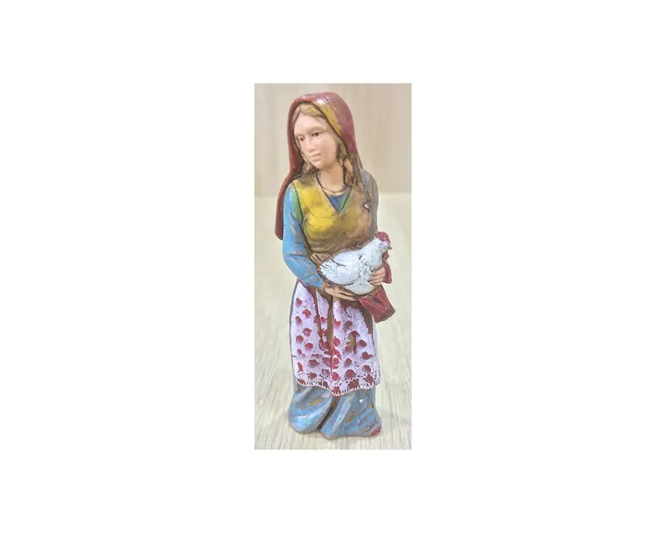 Landi 8026 Donna con gallina statuina 8 cm resina