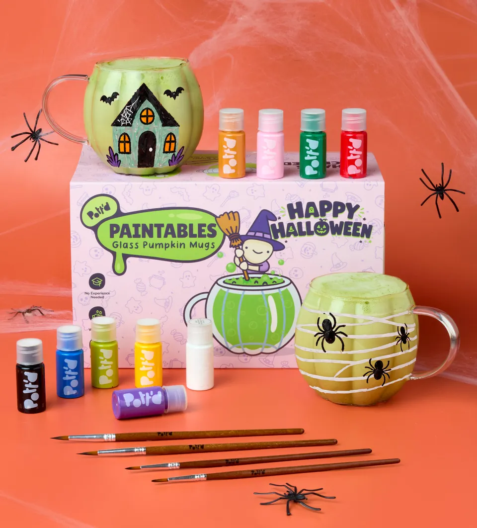 Pott'd Painting Kits Gruselige Kürbis-Glasbecher kit pittura vetro x2 zucca