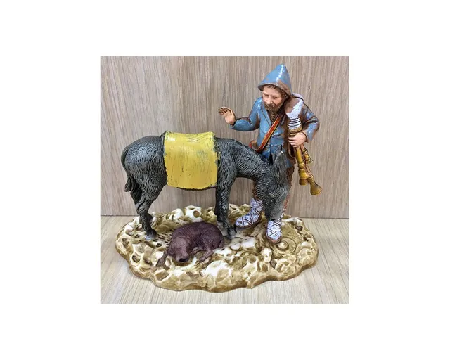 Ditta Montanini Gruppi Landi 1090-02 Zampognaro con Asino Statuina