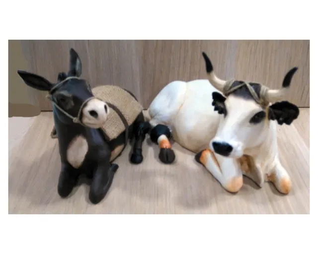Montanini Animali AB6 coppia bue e asino terracotta 20 cm