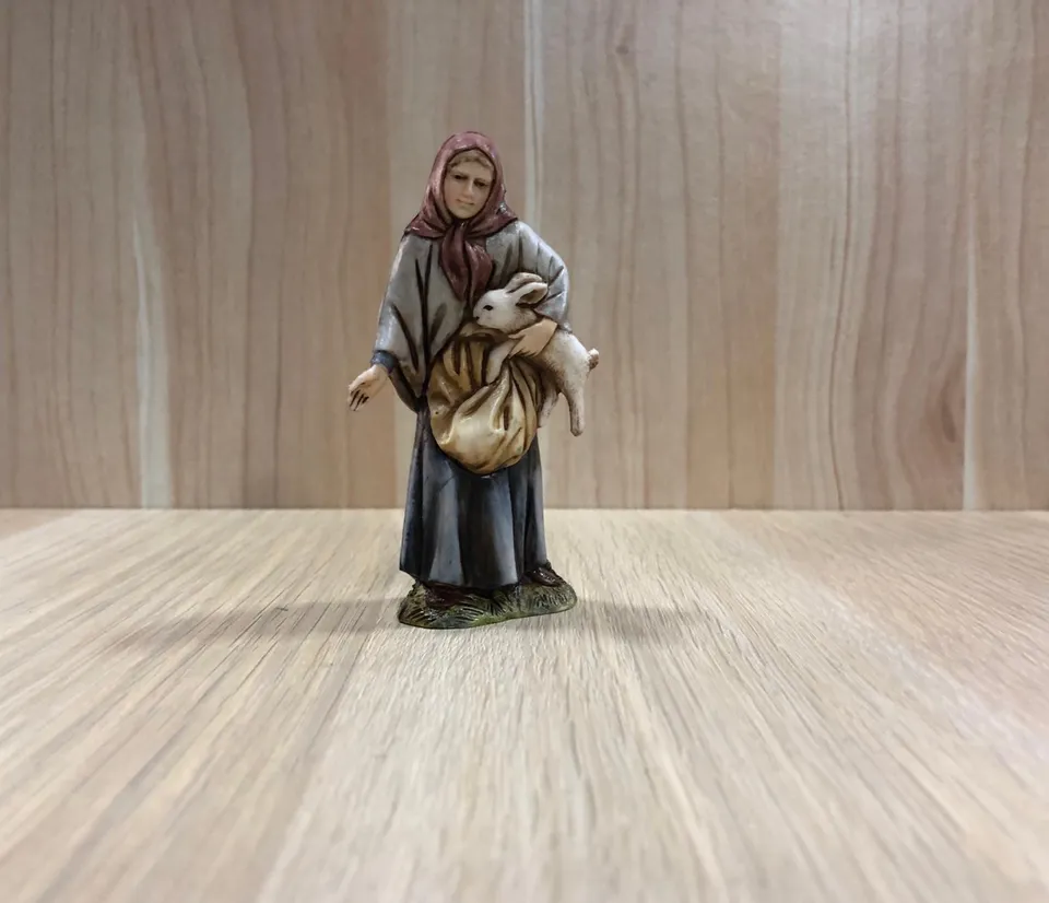 Pastori Landi 0177-01 donna con coniglio statuina presepe 10 cm