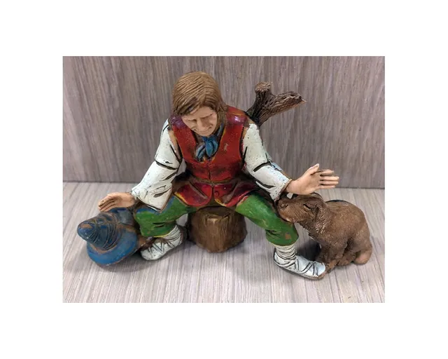 Montanini Gruppi Landi 0333-09 Pastore al fuoco statuina presepe
