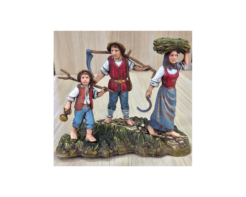 Gruppi Landi 0345-06 famiglia contadini gruppo presepe resina