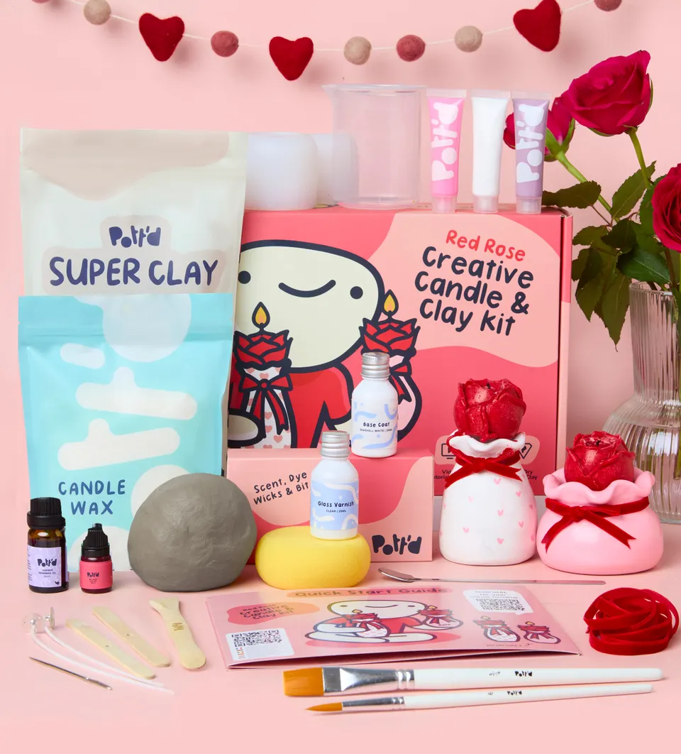 Pott'd Home Pottery Kits candela e argilla kit rosa rosso