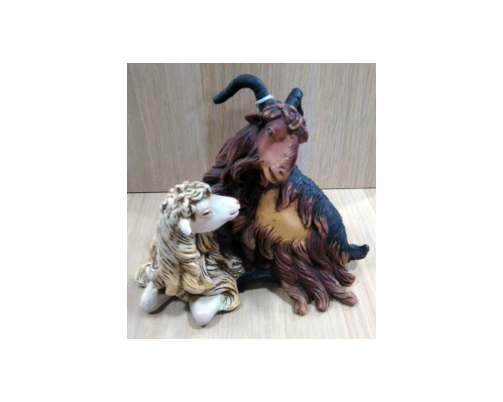 Ditta Montanini Animali AT1 statuina caprone con pecora terracotta