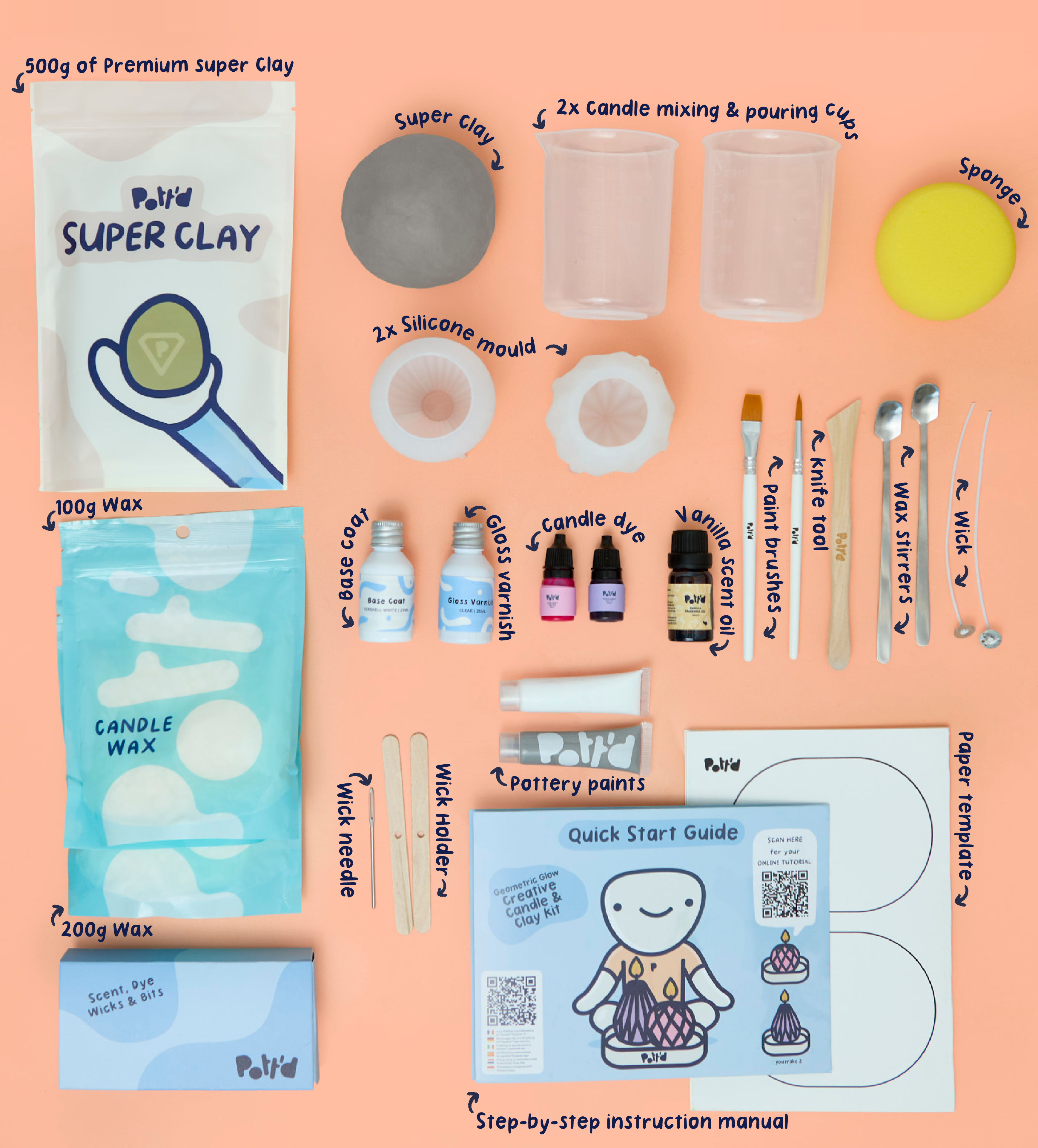 Pott'd Home Pottery Kits Geometric Glow kit ceramica candela