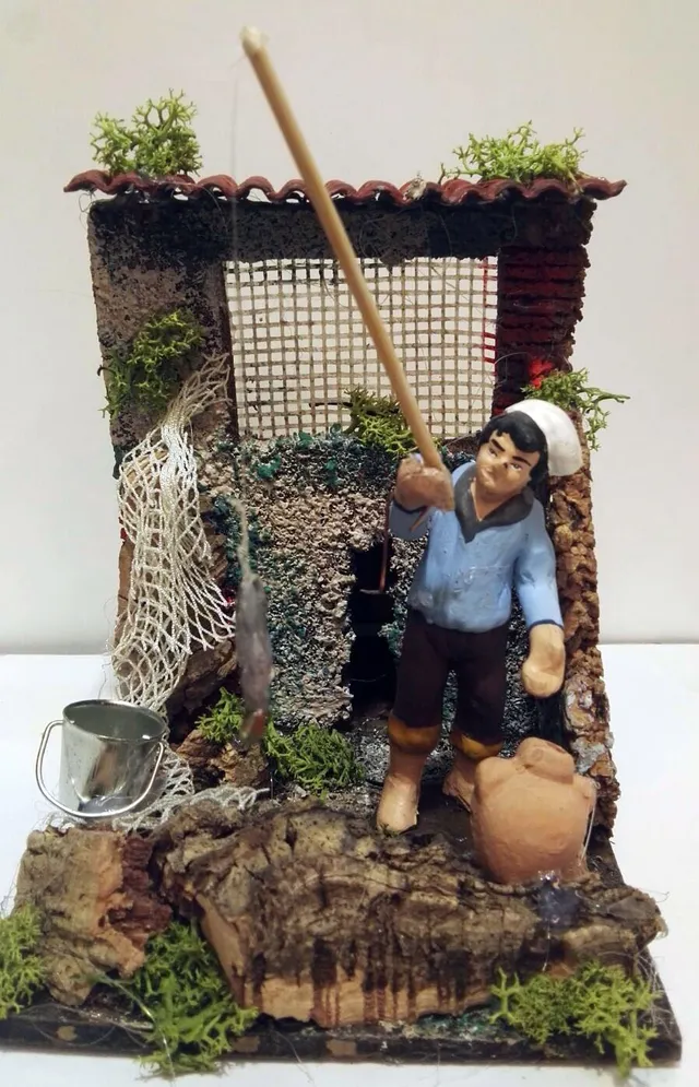Landi PM10-1 pescatore presepe resina 20x12x15 cm