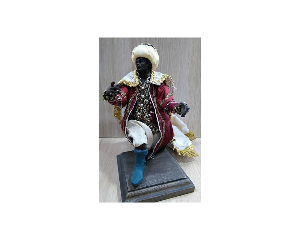 Pastori terracotta Re Nero statuina presepe 20 cm base legno