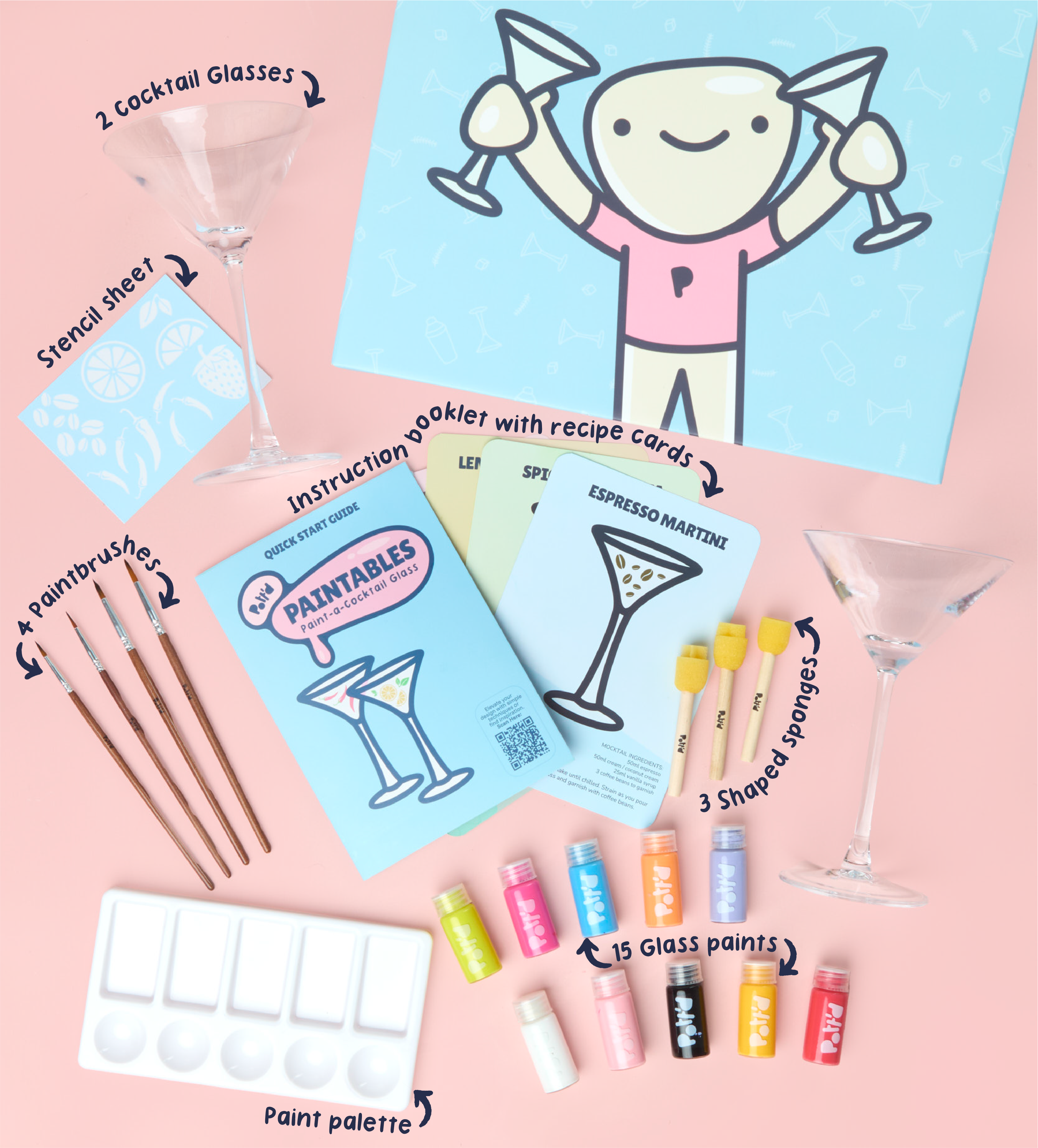 Pott'd Painting Kits kit bicchieri cocktail vetro 2 pezzi