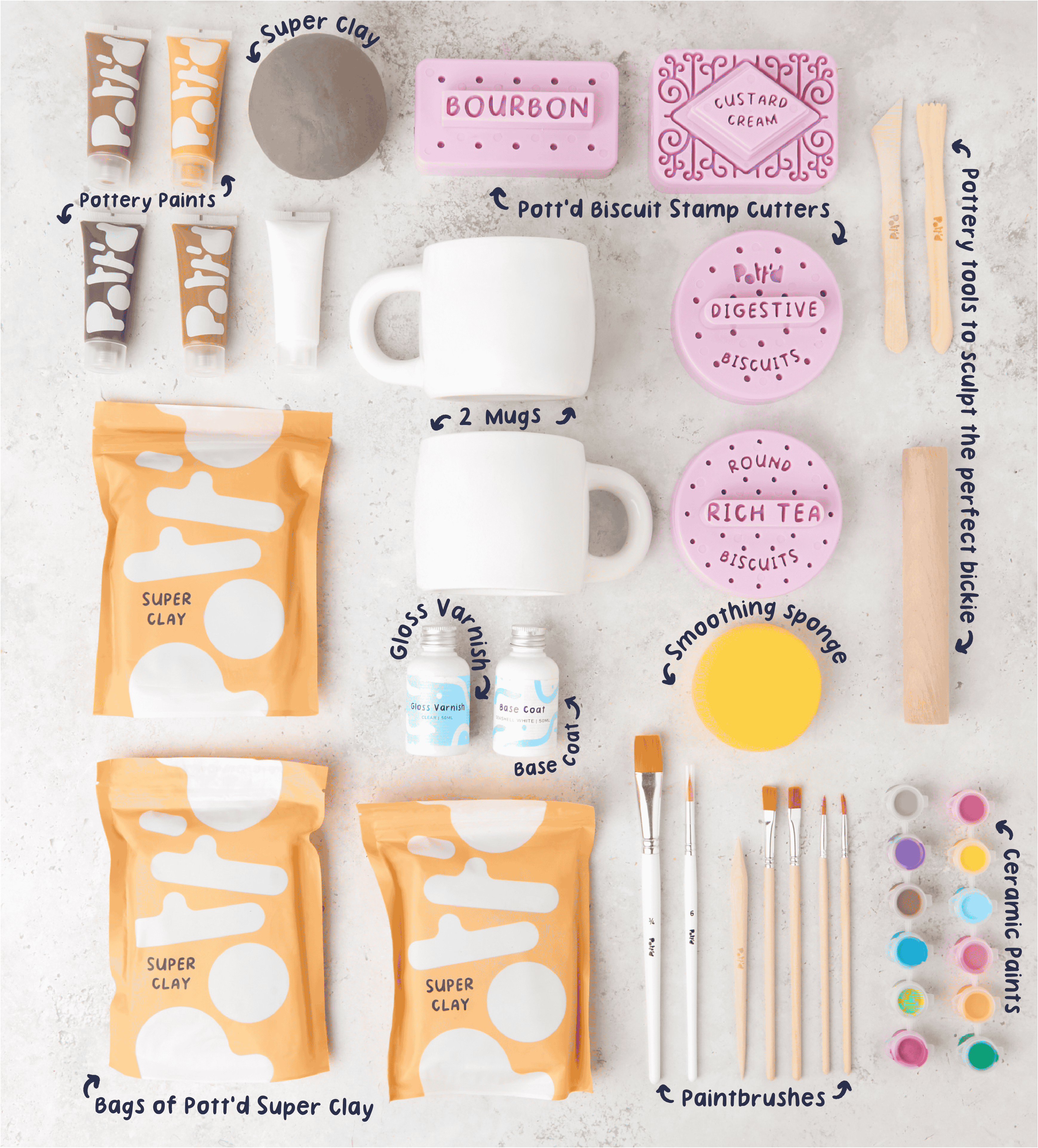 Pott'd Bundles Kit Ceramica Sottobicchieri Biscotto e Tazze