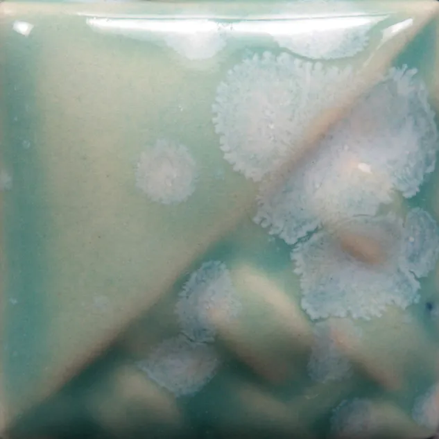 Mayco Foundations Celadon Bloom smalto ceramica verde cristalli