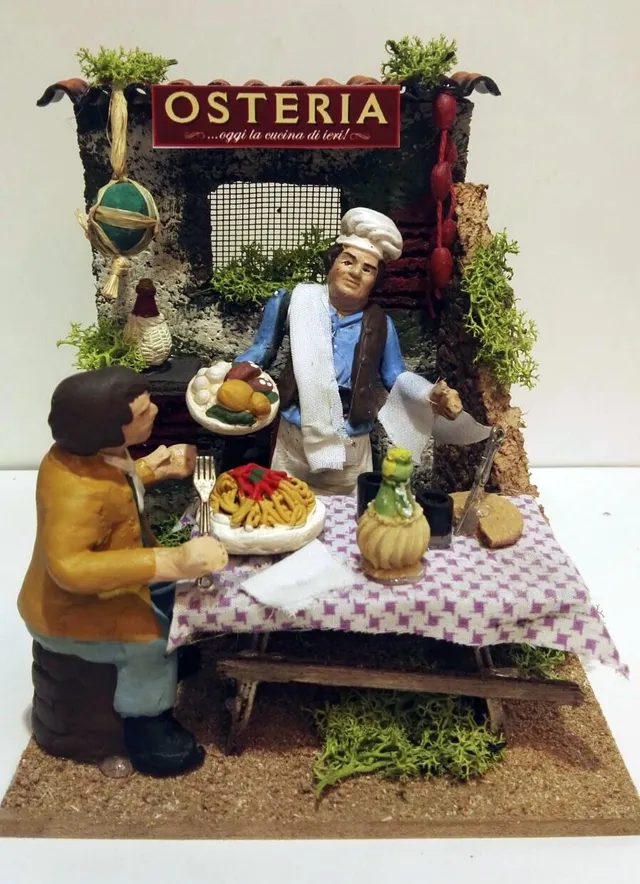 Ditta Montanini PM10-3 Osteria statua presepe resina 20 cm