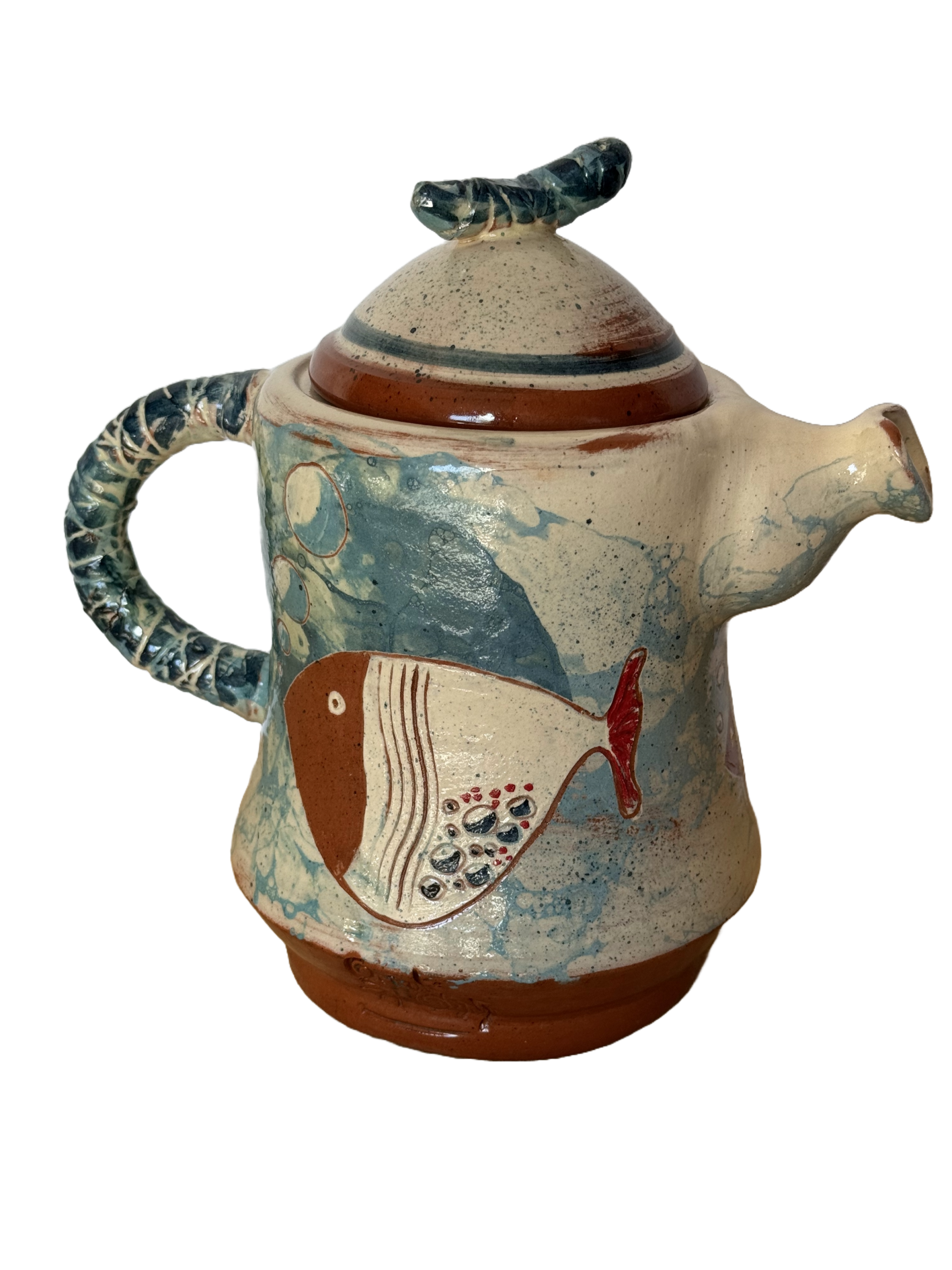 OrientéObjets Figuerolles teiera poissons in ceramica