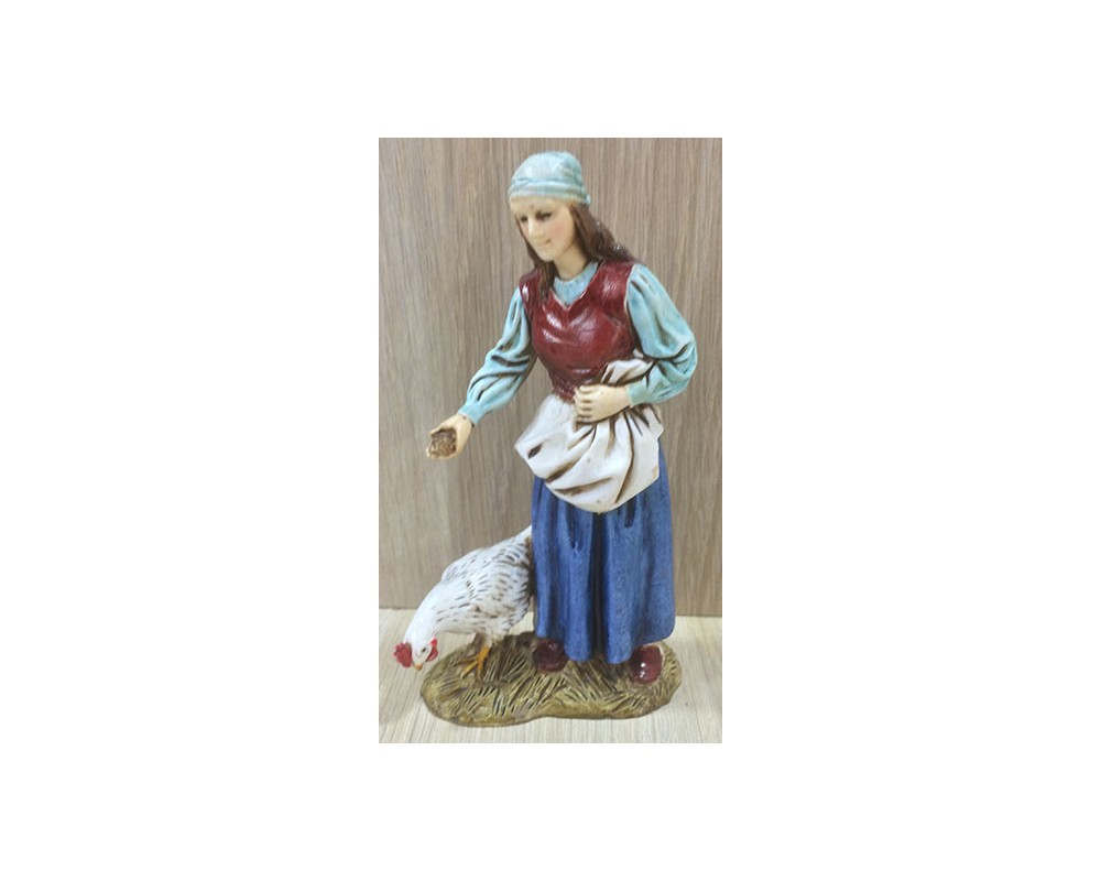 Pastori Landi 1222-01 Donna con gallina statuina 12 cm resina