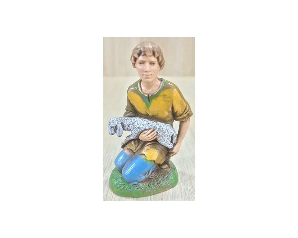 Pastori Landi 1025 pastore in ginocchio con pecora statuina 10 cm