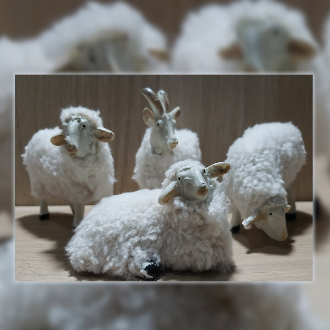 Ditta Montanini Pastori Landi Pecore con la lana statuine 4 pz 12 cm