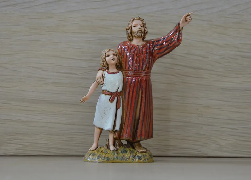 Pastori Landi CS1017 Uomo e Bimba 10 cm Resina