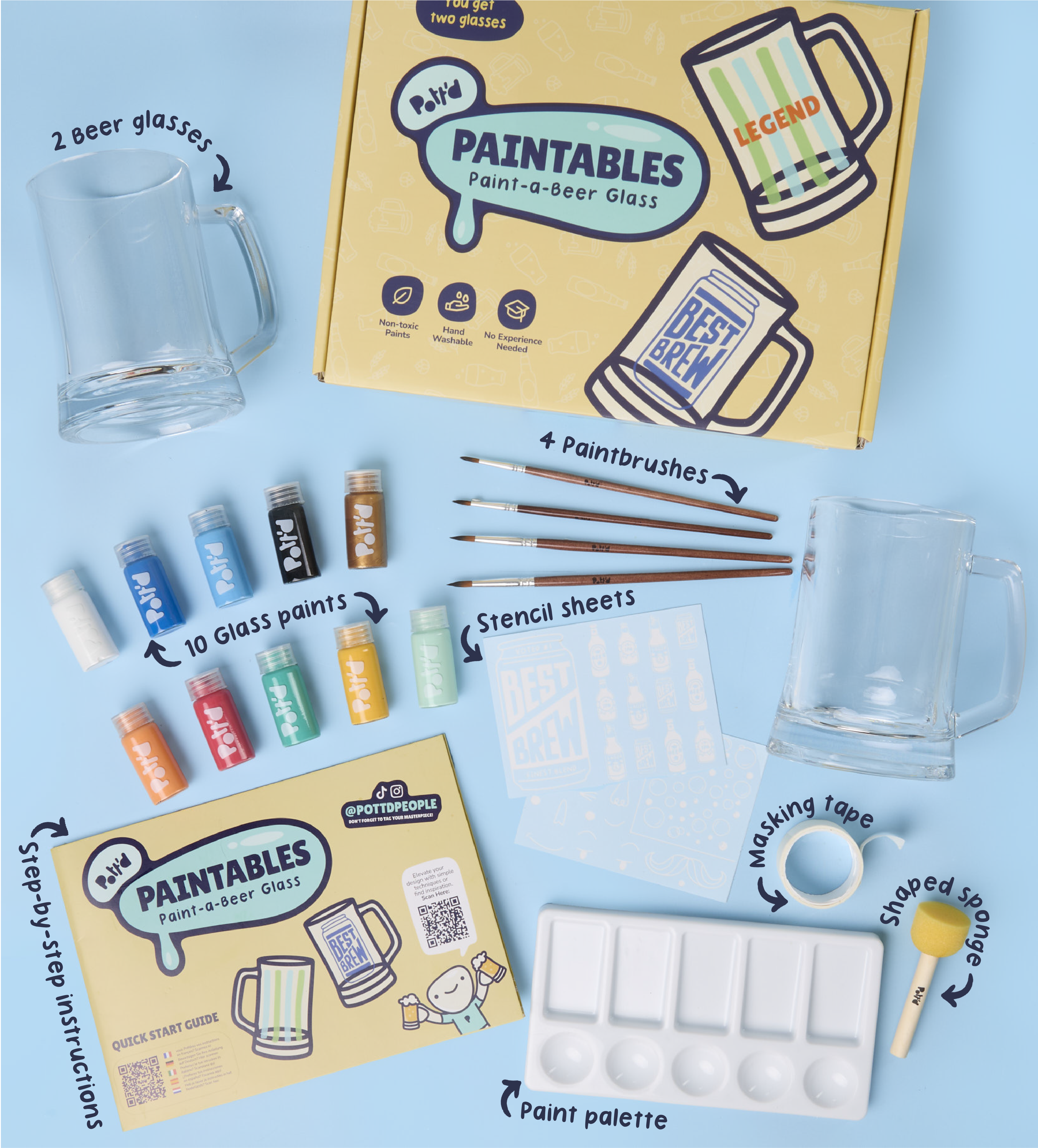 Pott'd Painting Kits Paint-a-Beer Glass x2 kit 2 bicchieri vetro