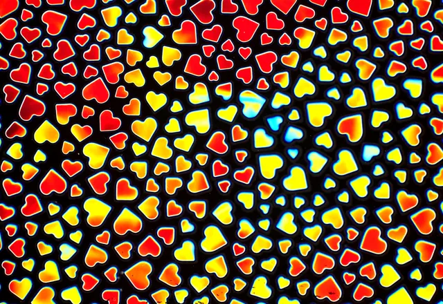 Cbs Borderline Hearts Cyan Dark Red vetro dicroico Aurora Borealis