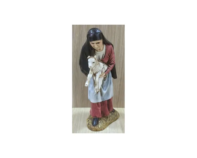 Pastori Landi 1222-04 Vecchia con agnello statuina 12 cm