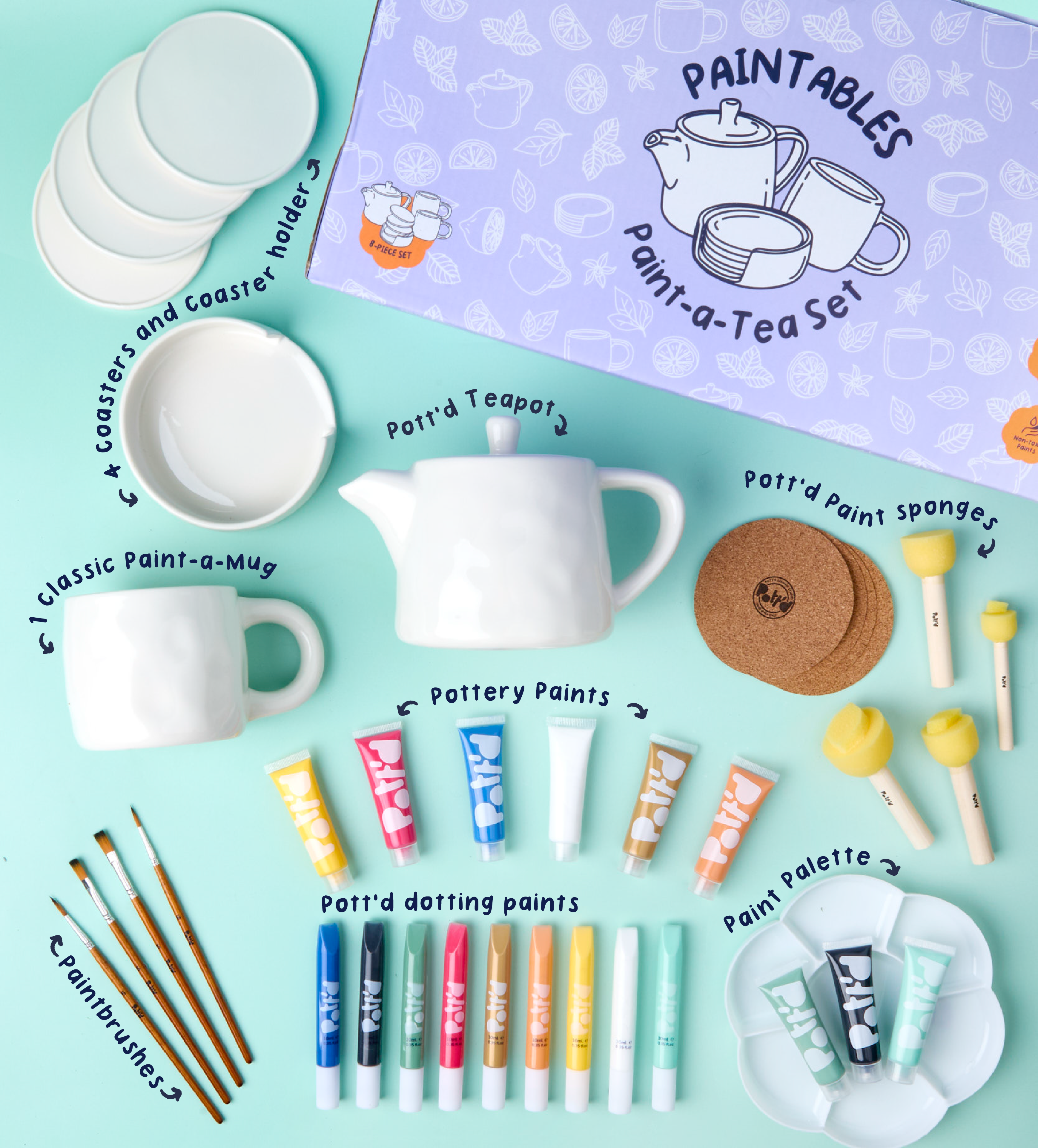 Pott'd Painting Kits Paint-a-Tea Set Kit Tazze Ceramica Solo